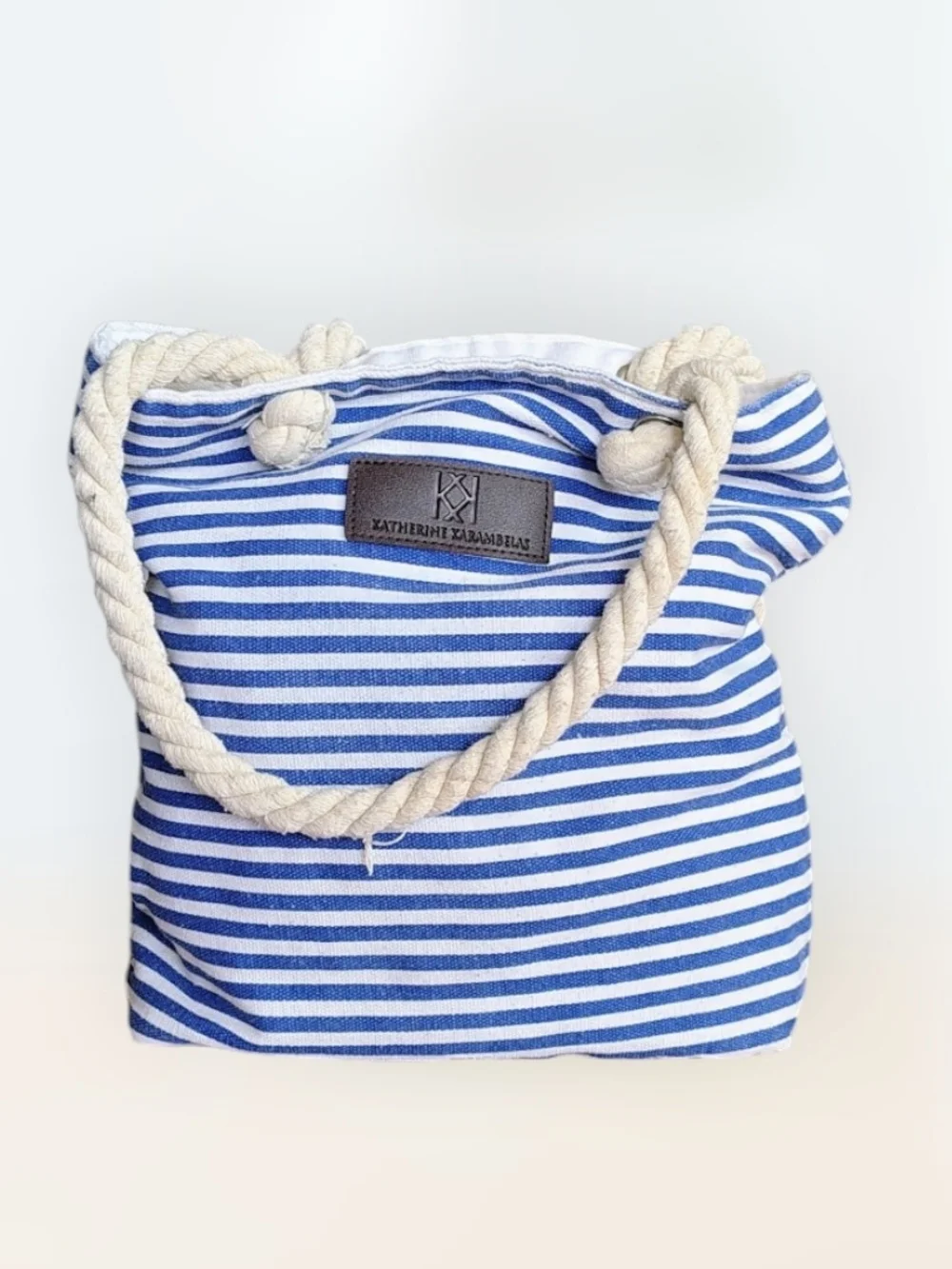 Katherine Karambelas Blue & White Striped Canvas Tote - Picture 1 of 13